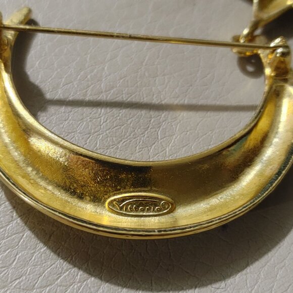 Vittorio Gold Tone Brooch Pin Vintage Crescent Moon Dangling Star Celestial - Picture 3 of 9